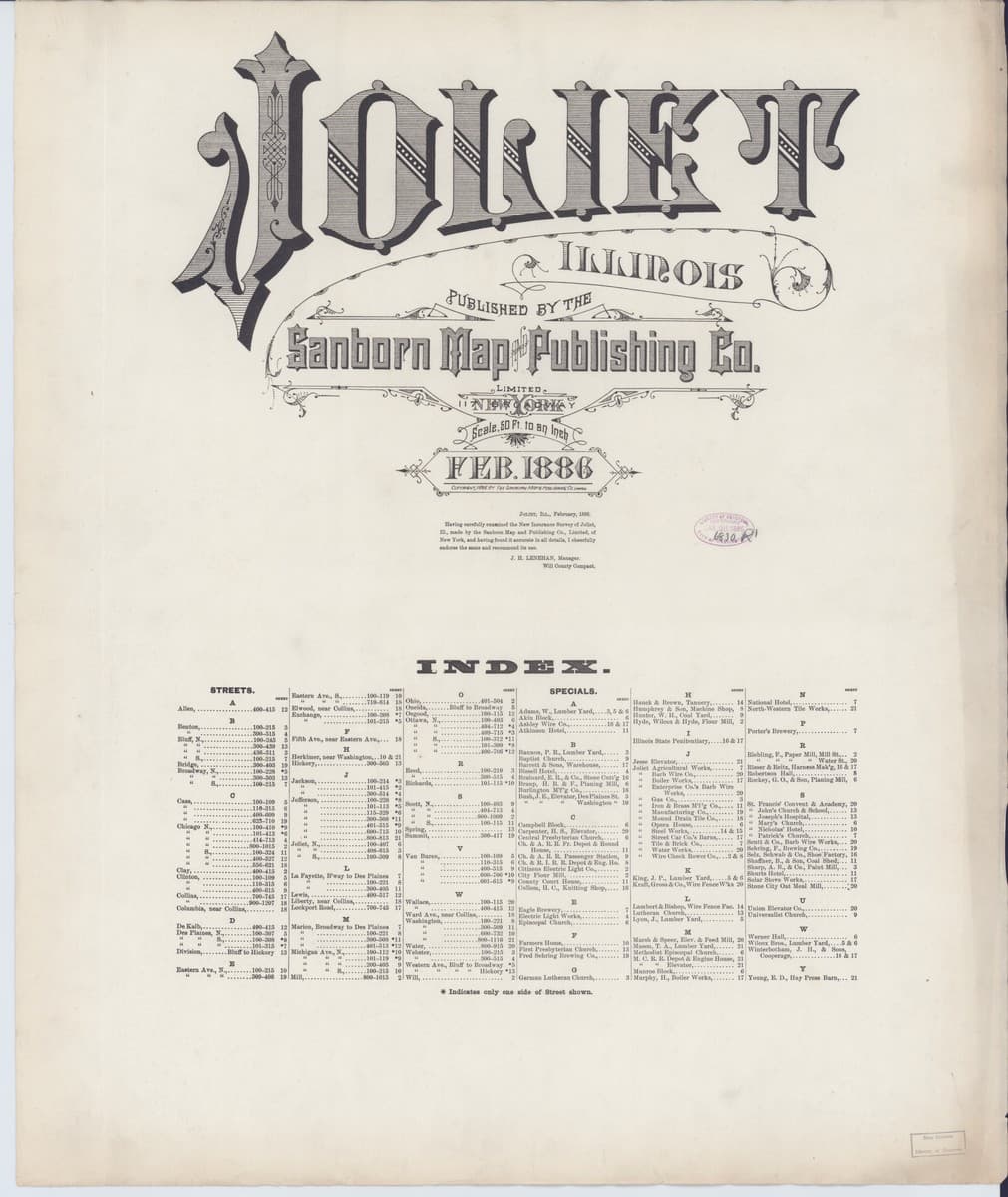 Joliet, Illinois - 1886 Sanborn Map