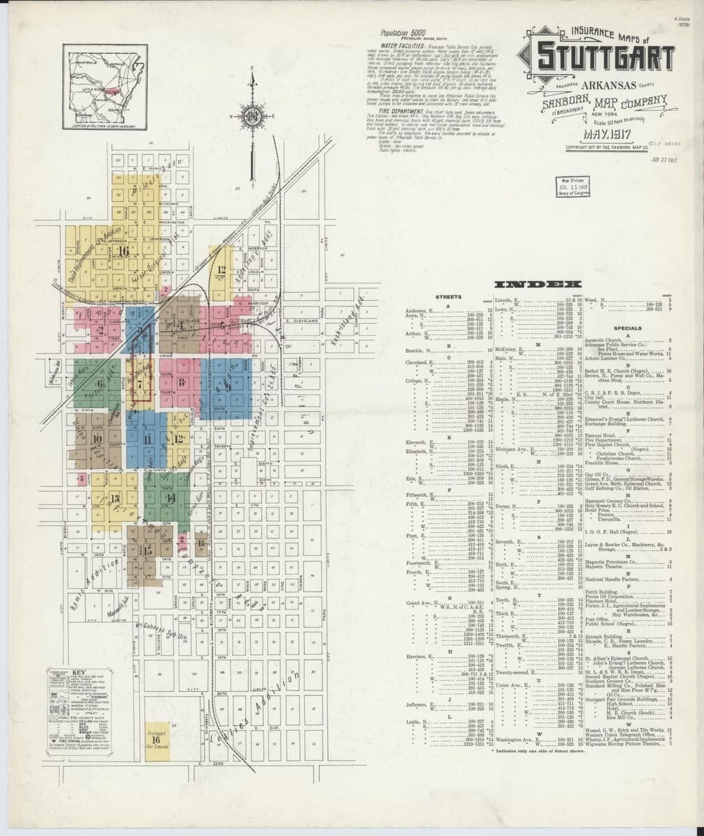 Stuttgart, Arkansas - 1917 Sanborn Map