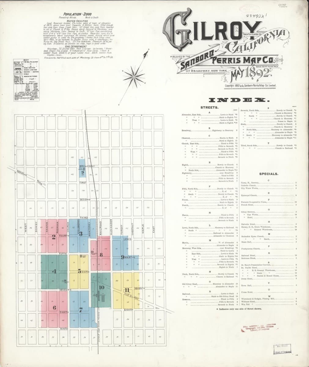 Gilroy, California - 1892 Sanborn Map