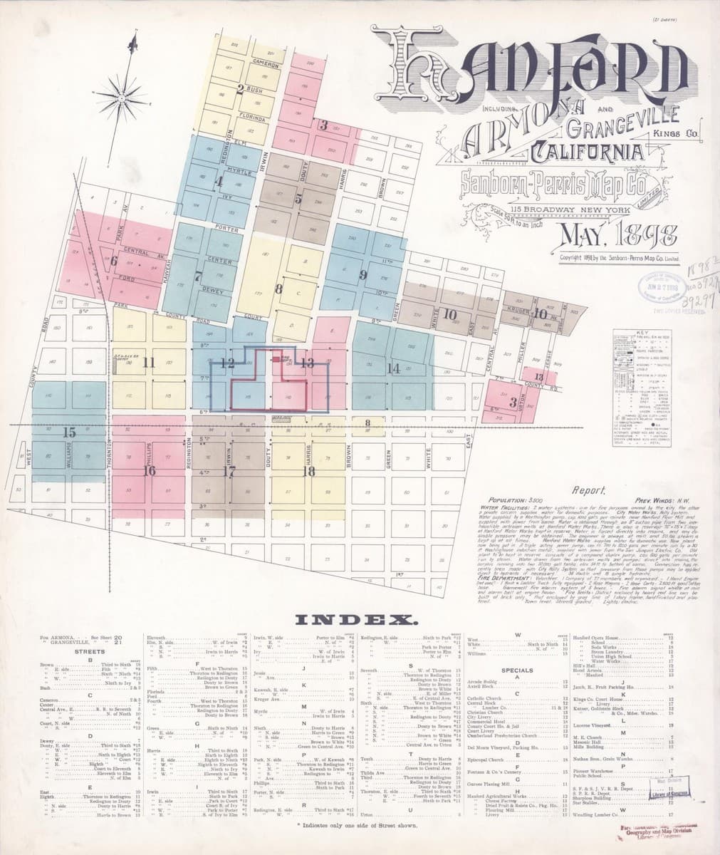 Hanford, California - 1898 Sanborn Map