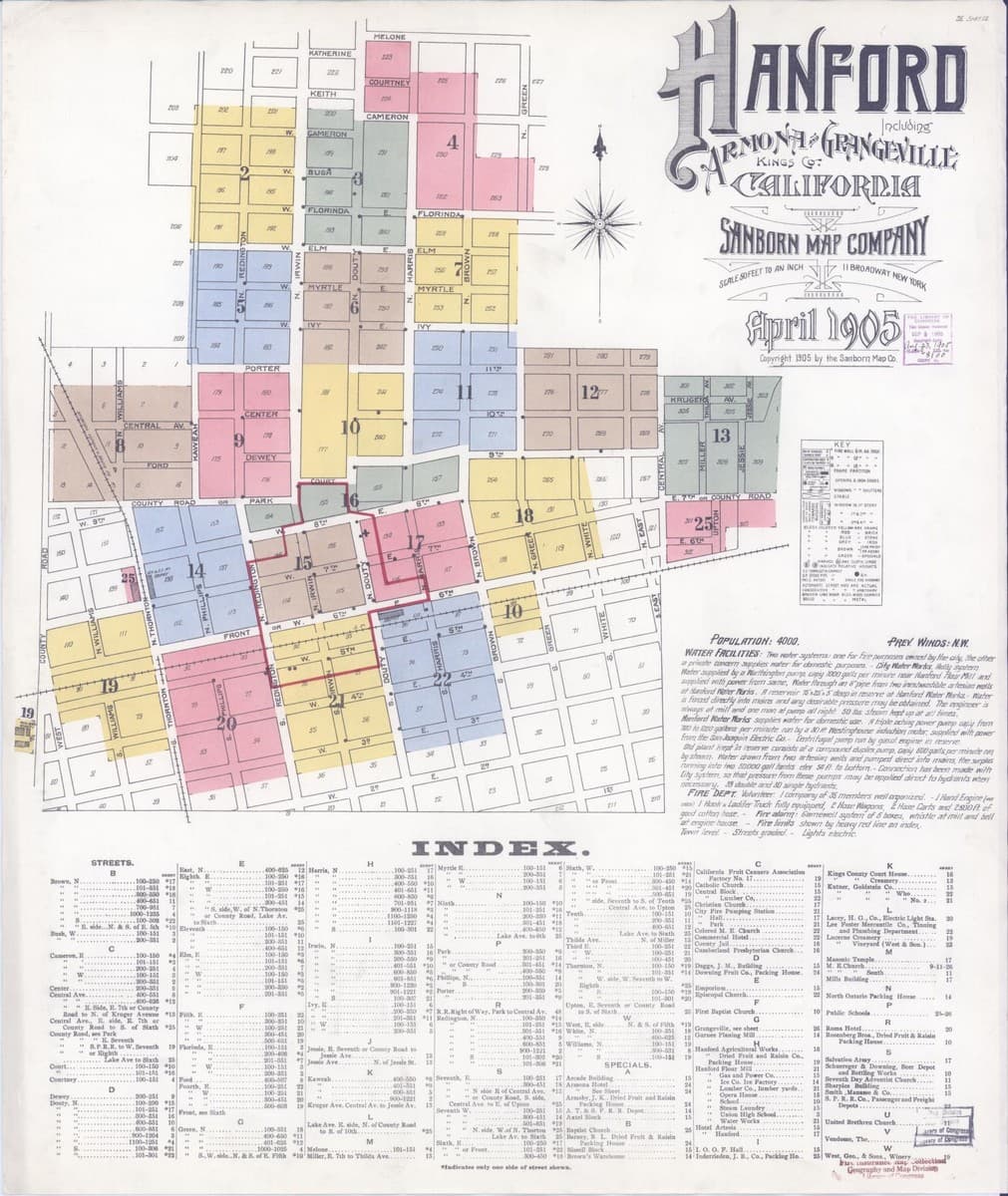 Hanford, California - 1905 Sanborn Map