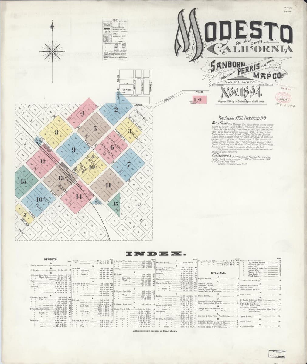Modesto, California - 1894 Sanborn Map