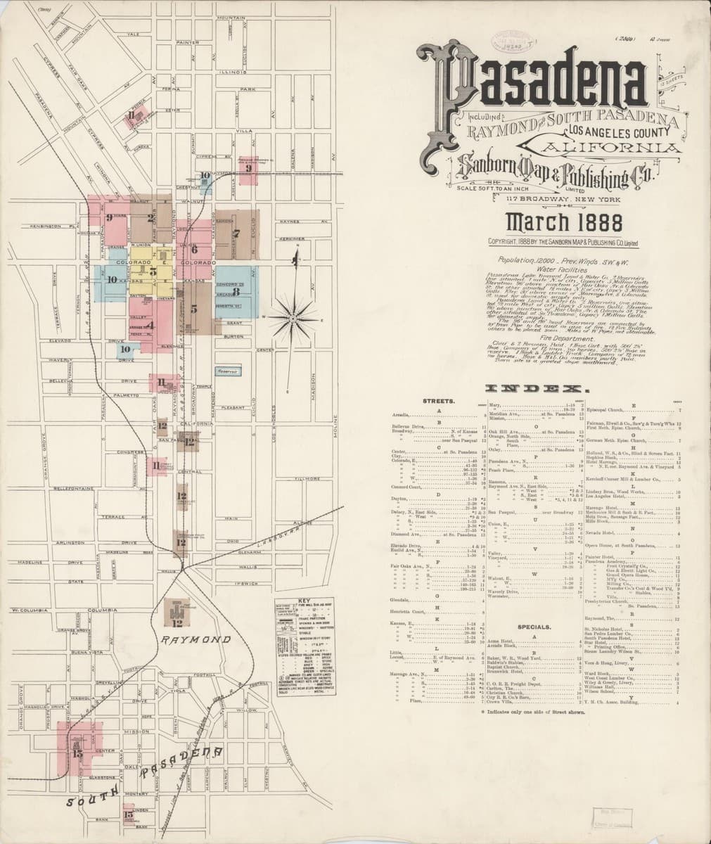 Pasadena, California - 1888 Sanborn Map