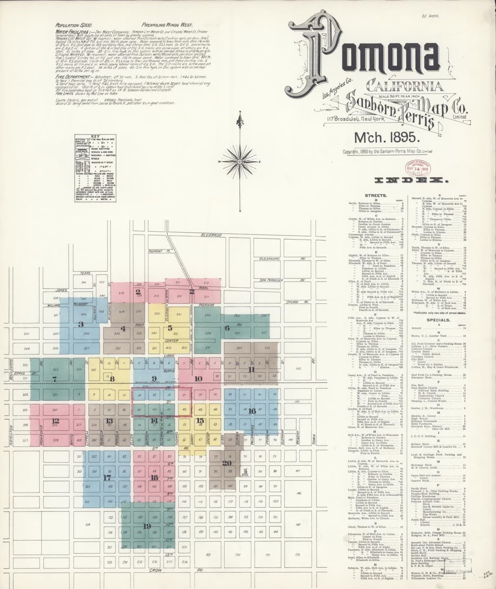 Pomona, California - 1895 Sanborn Map