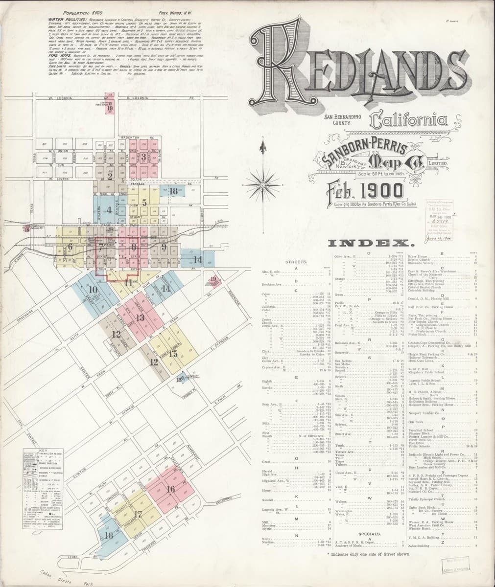 Redlands, California - 1900 Sanborn Map