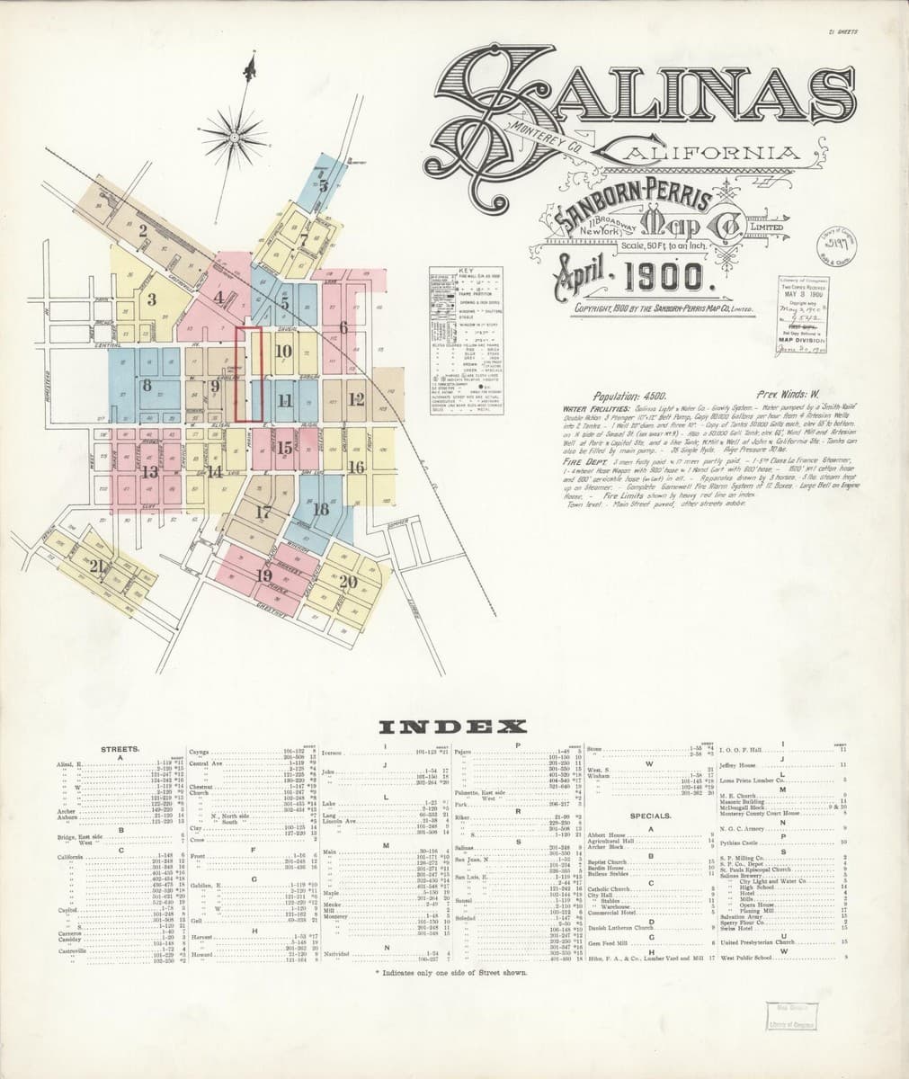 Salinas, California - 1900 Sanborn Map
