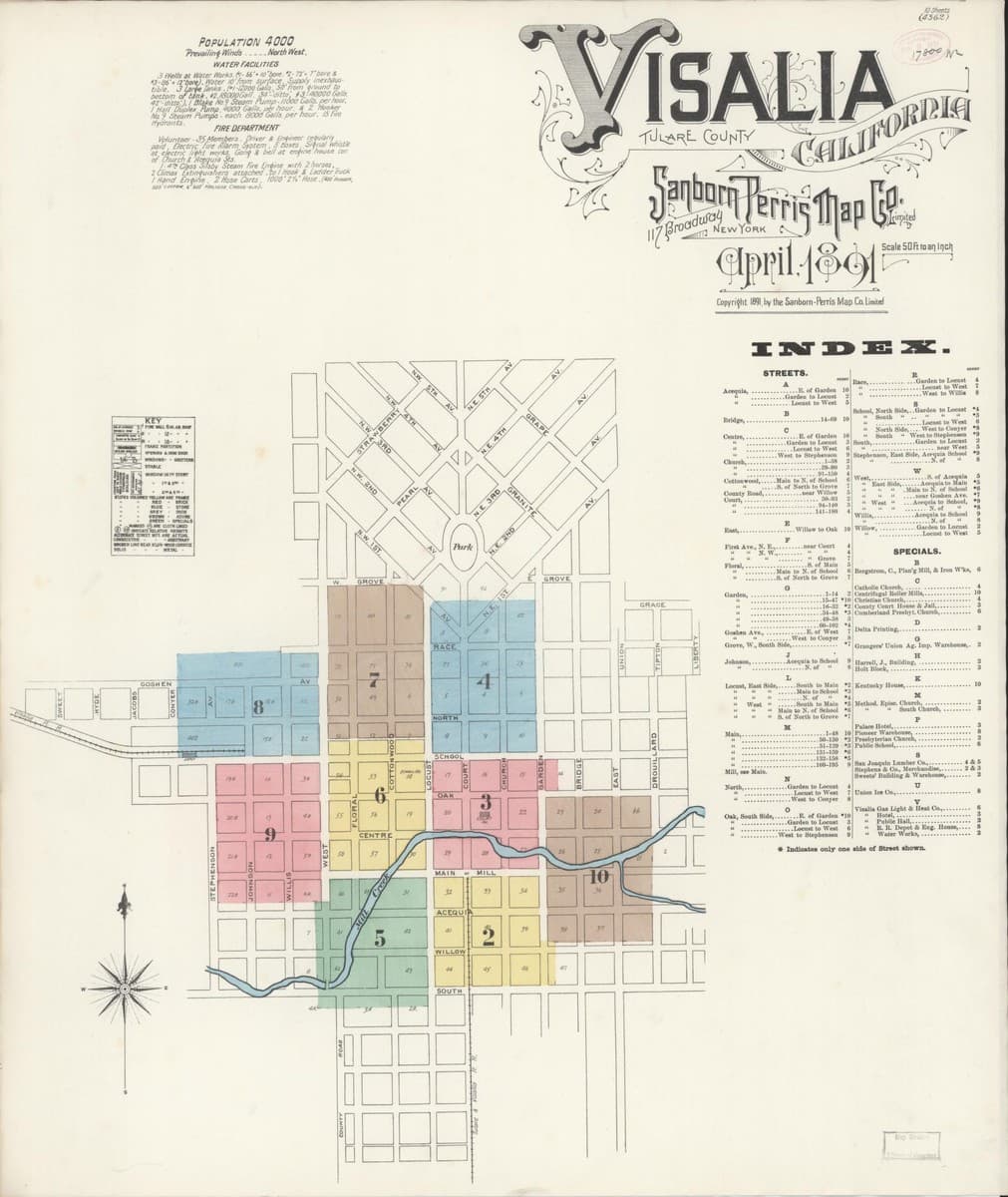 Visalia, California - 1891 Sanborn Map