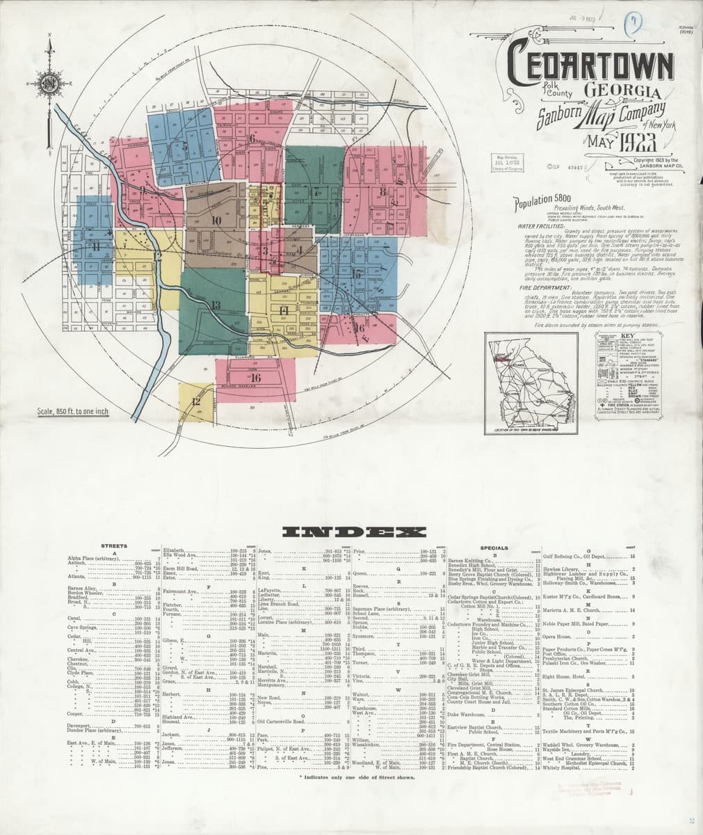 Cedartown, Georgia - 1923 Sanborn Map