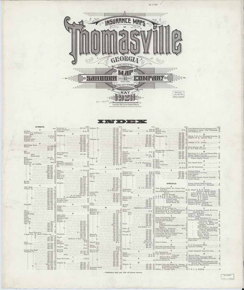 Thomasville, Georgia - 1920 Sanborn Map
