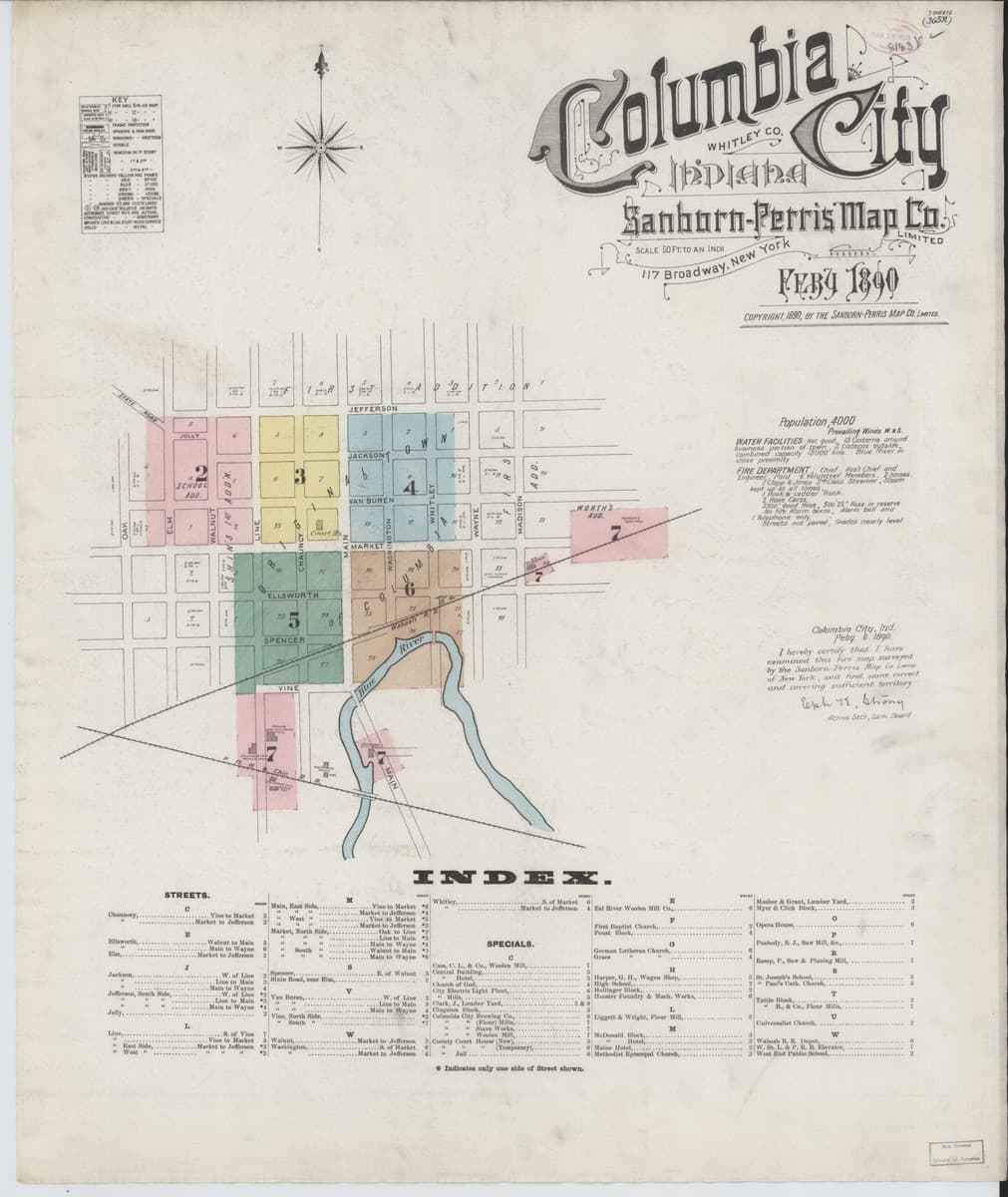 Columbia City, Indiana - 1890 Sanborn Map