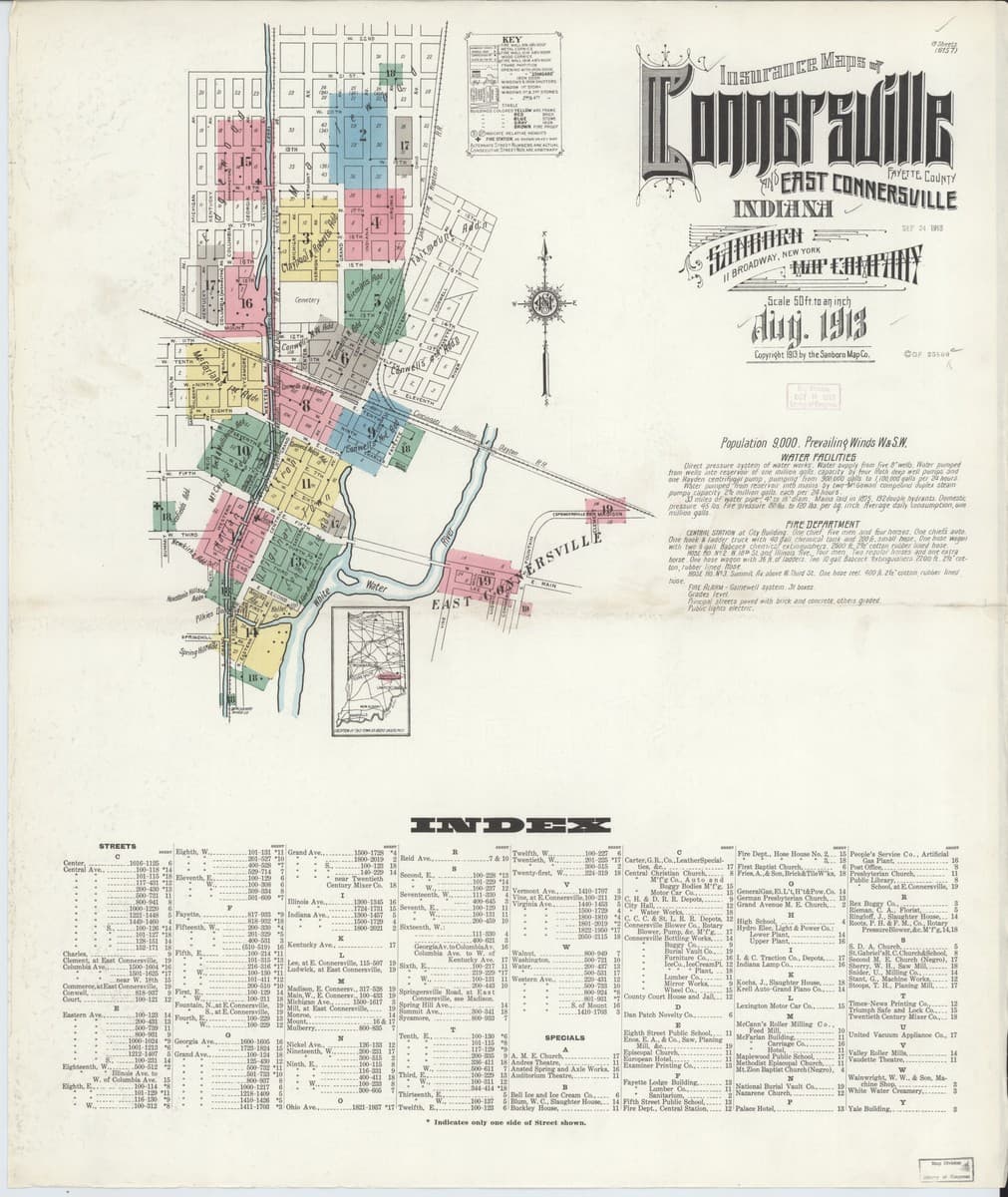 Connersville, Indiana - 1913 Sanborn Map