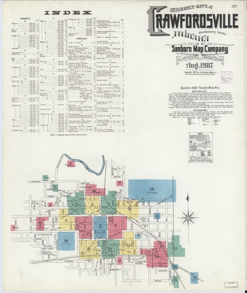 Crawfordsville, Indiana - 1907 Sanborn Map