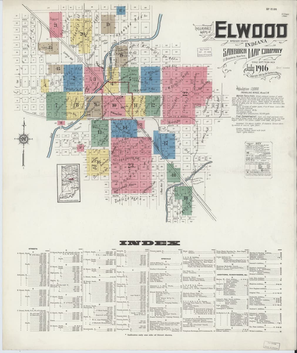 Elwood, Indiana - 1916 Sanborn Map