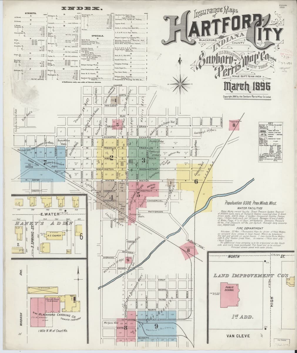 Hartford City, Indiana - 1896 Sanborn Map