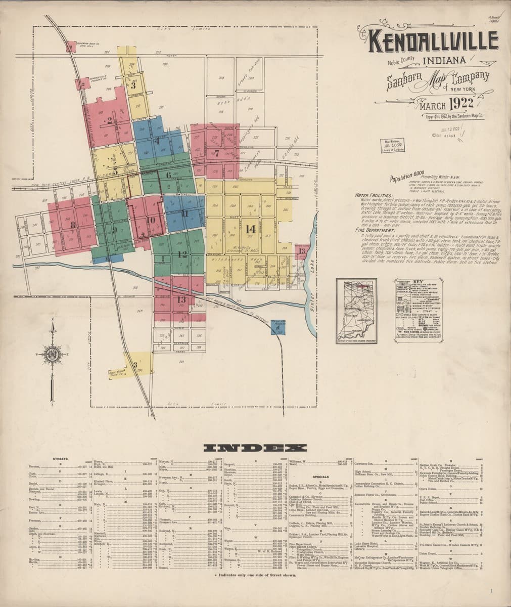 Kendallville, Indiana - 1922 Sanborn Map