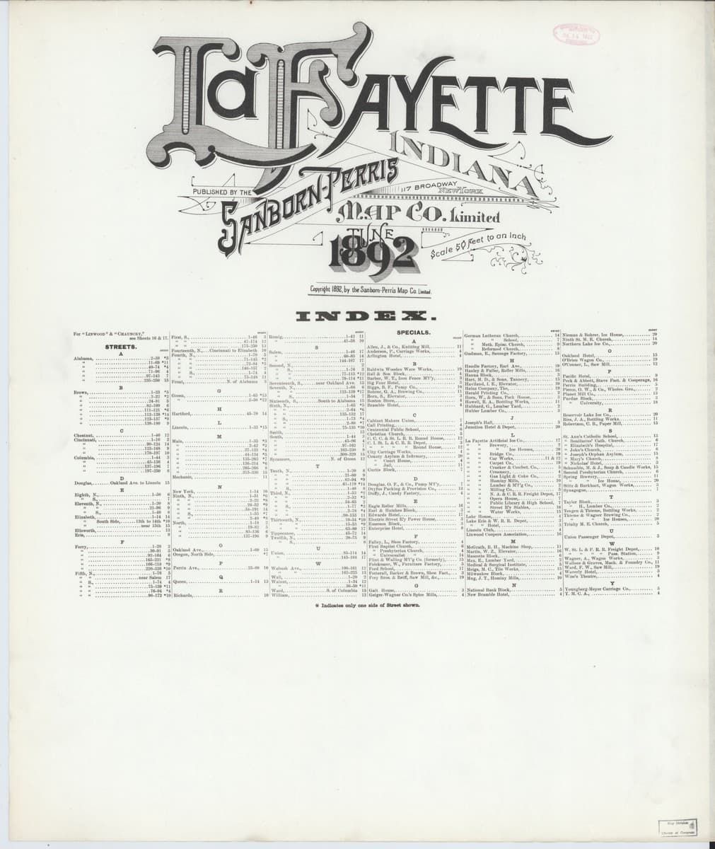 Lafayette, Indiana - 1892 Sanborn Map
