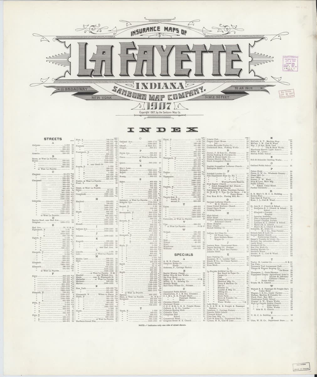 Lafayette, Indiana - 1907 Sanborn Map