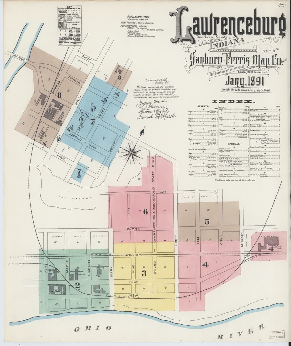 Lawrenceburg, Indiana - 1891 Sanborn Map