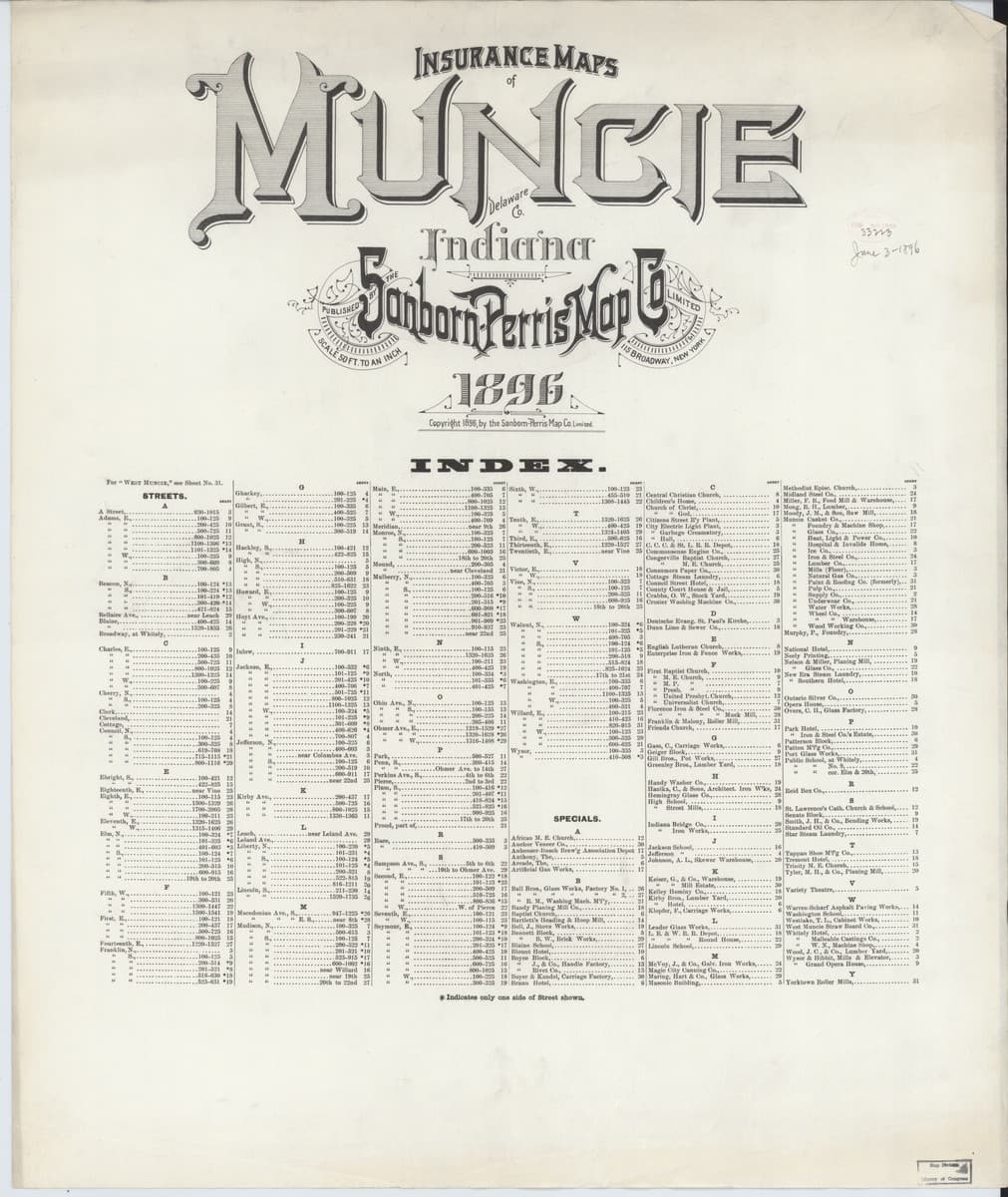 Muncie, Indiana - 1896 Sanborn Map