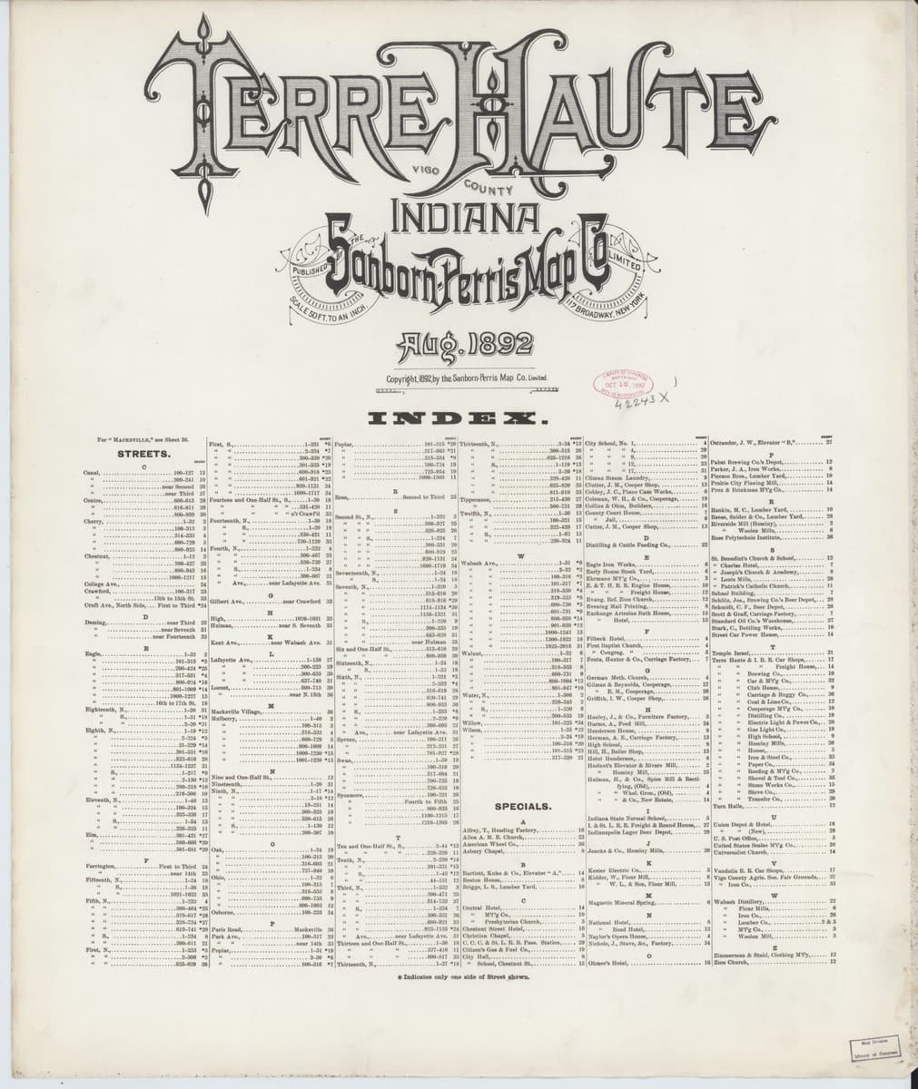 Sanborn Fire Insurance Map: Terre Haute, Indiana (1892)