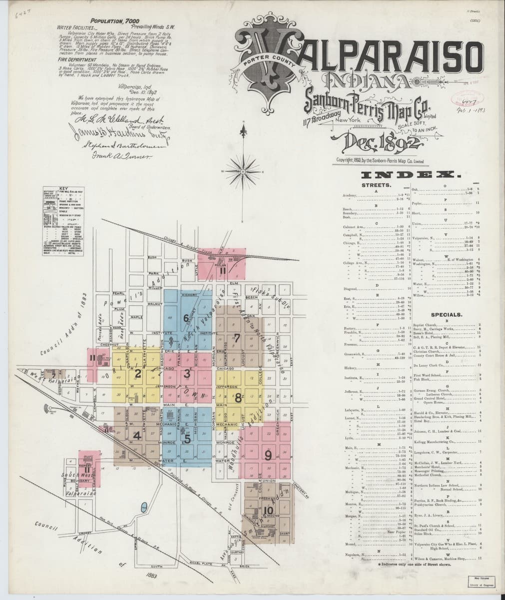 Valparaiso, Indiana - 1892 Sanborn Map