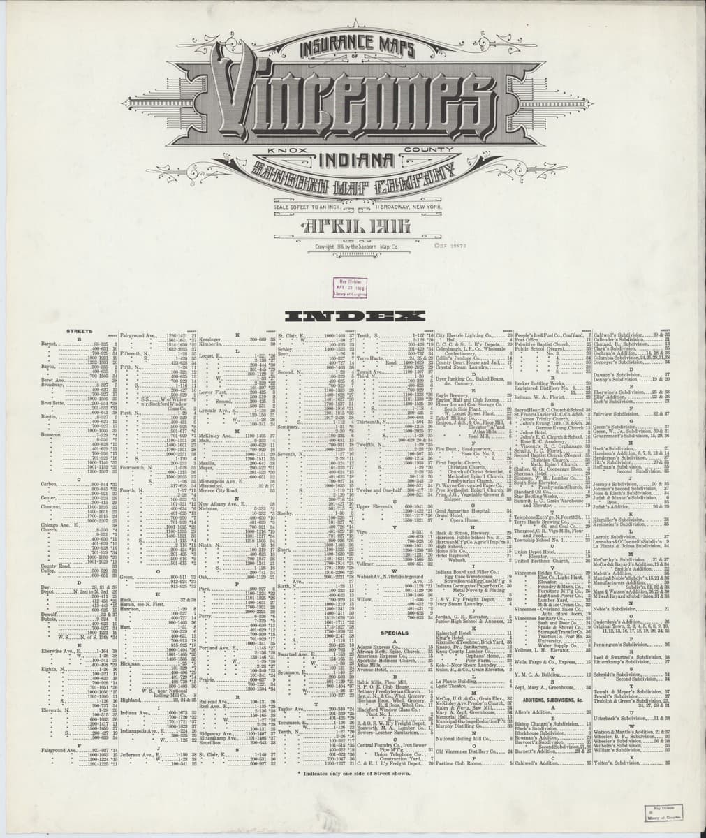 Vincennes, Indiana - 1916 Sanborn Map