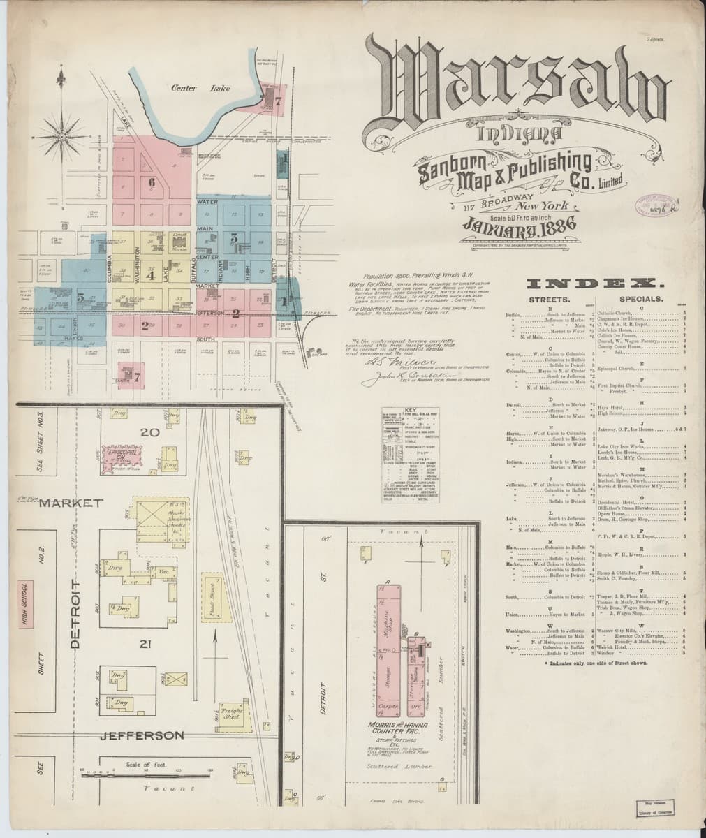 Warsaw, Indiana - 1886 Sanborn Map
