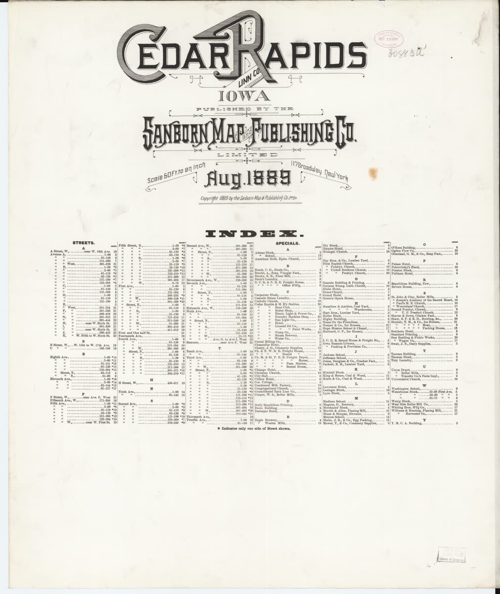 Cedar Rapids, Iowa - 1889 Sanborn Map