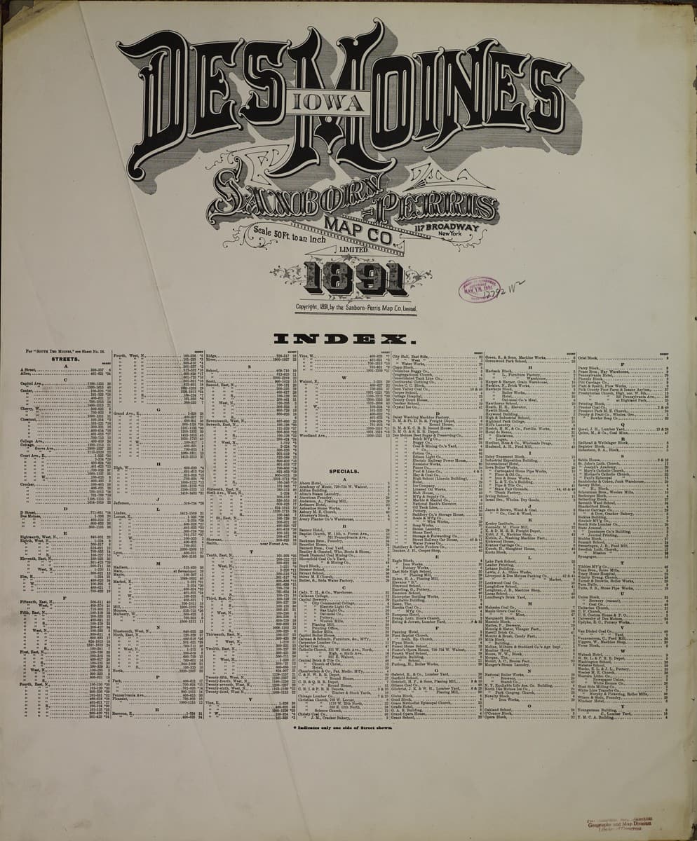 Des Moines, Iowa - 1891 Sanborn Map