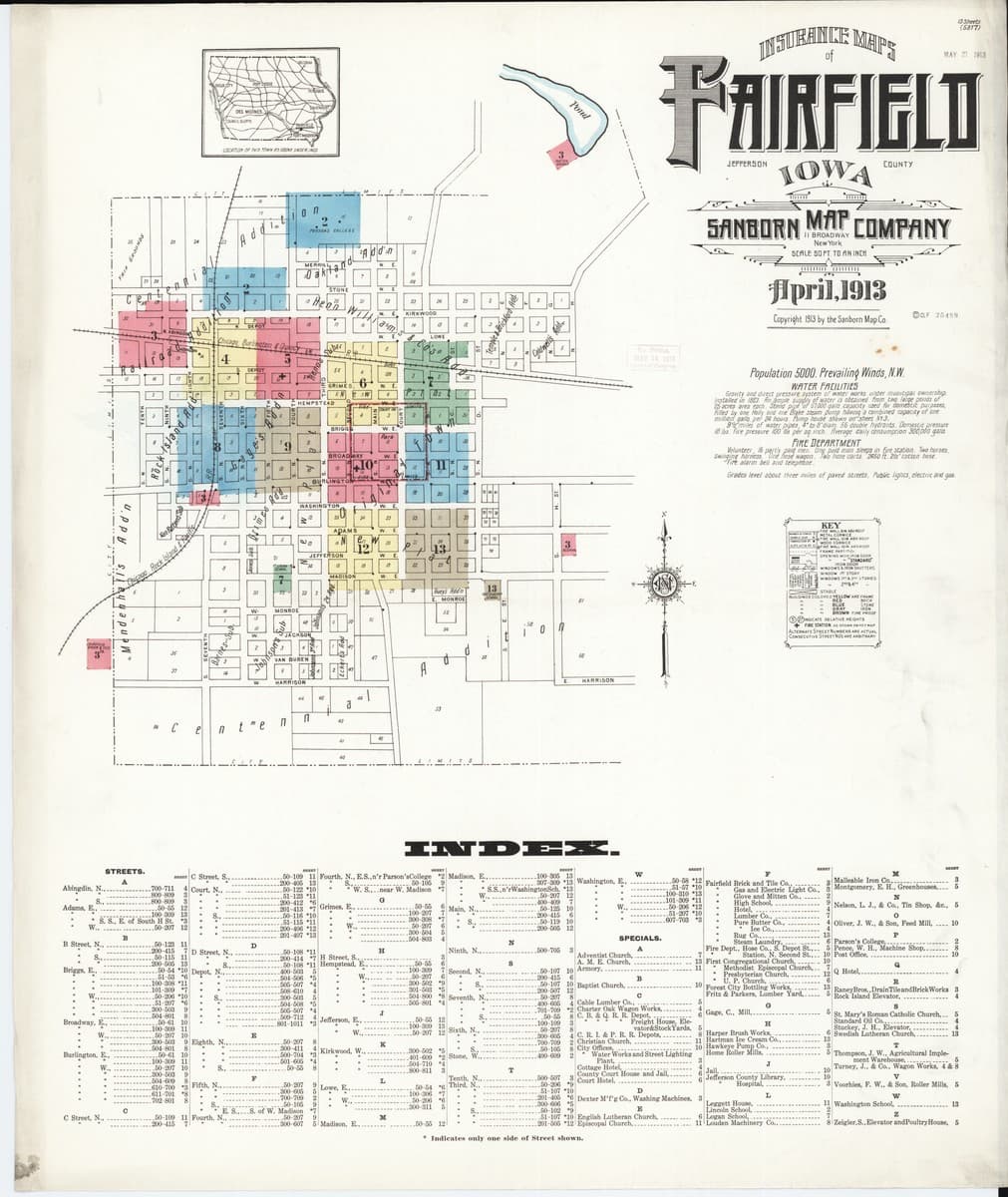 Fairfield, Iowa - 1913 Sanborn Map