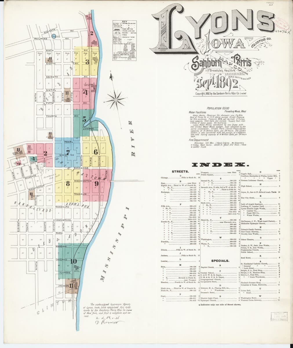 Lyons, Iowa - 1892 Sanborn Map