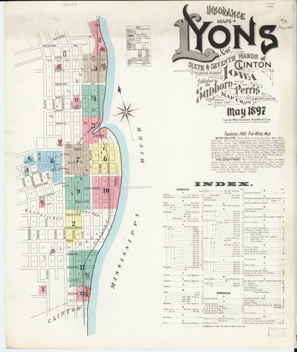 Lyons, Iowa - 1897 Sanborn Map