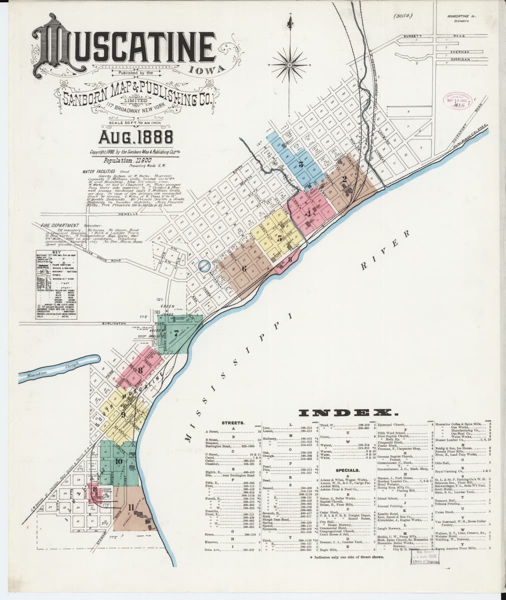 Muscatine, Iowa - 1888 Sanborn Map