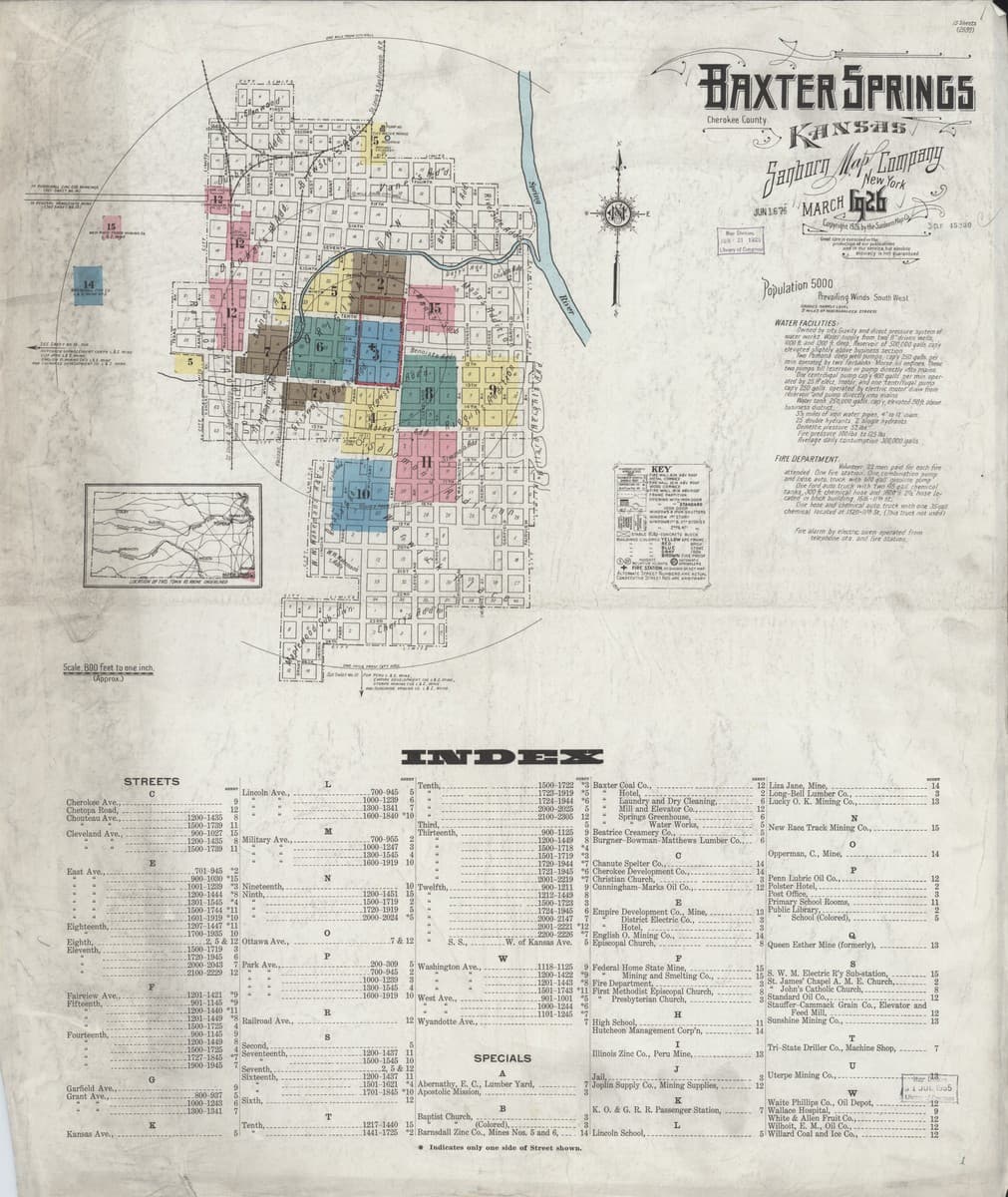 Baxter Springs, Kansas - 1926 Sanborn Map