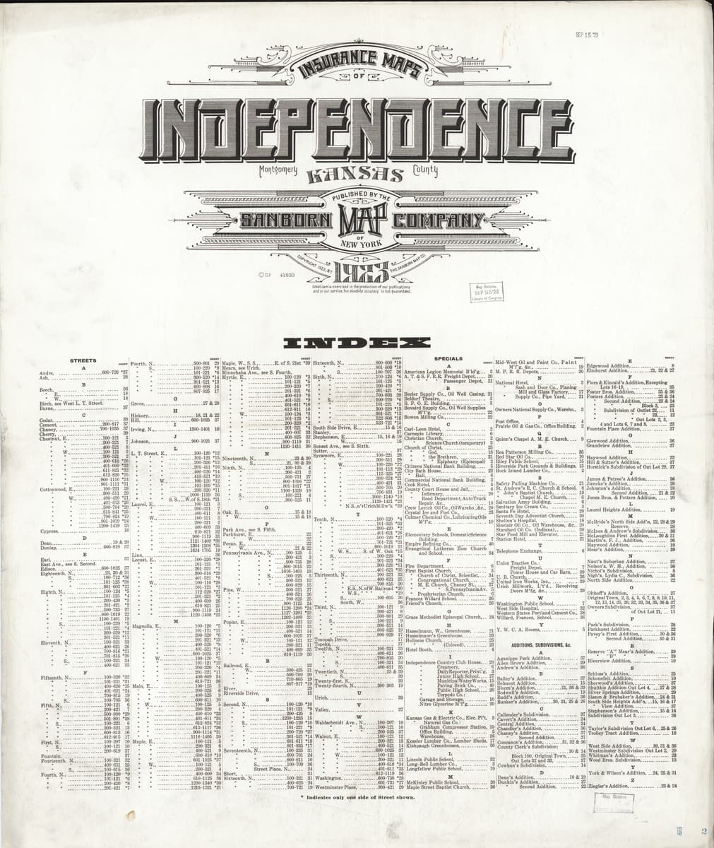 Independence, Kansas - 1923 Sanborn Map