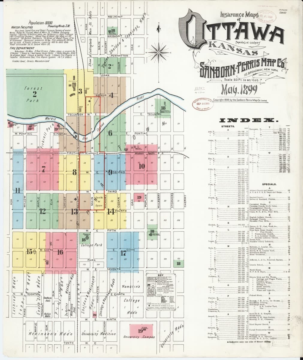Ottawa, Kansas - 1899 Sanborn Map