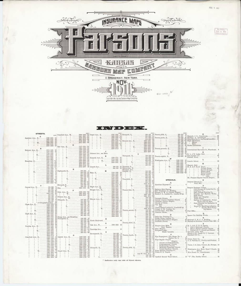 Parsons, Kansas - 1911 Sanborn Map