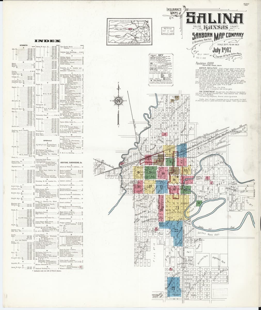 Salina, Kansas - 1917 Sanborn Map