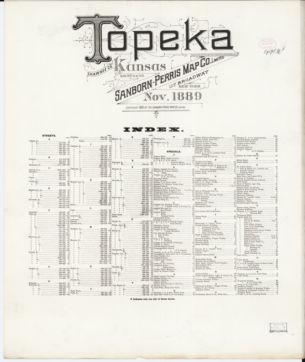 Topeka, Kansas - 1889 Sanborn Map