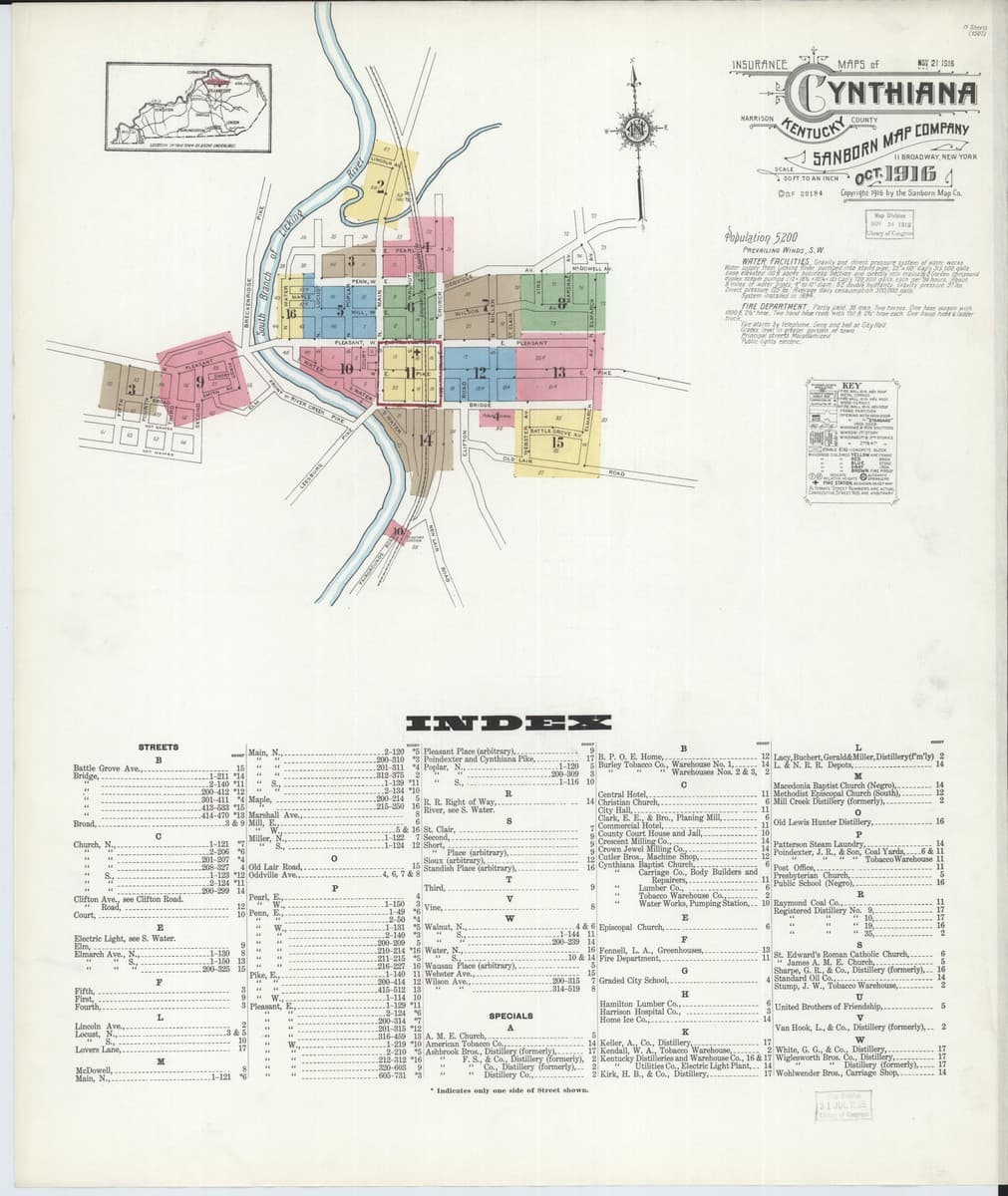 Cynthiana, Kentucky - 1916 Sanborn Map