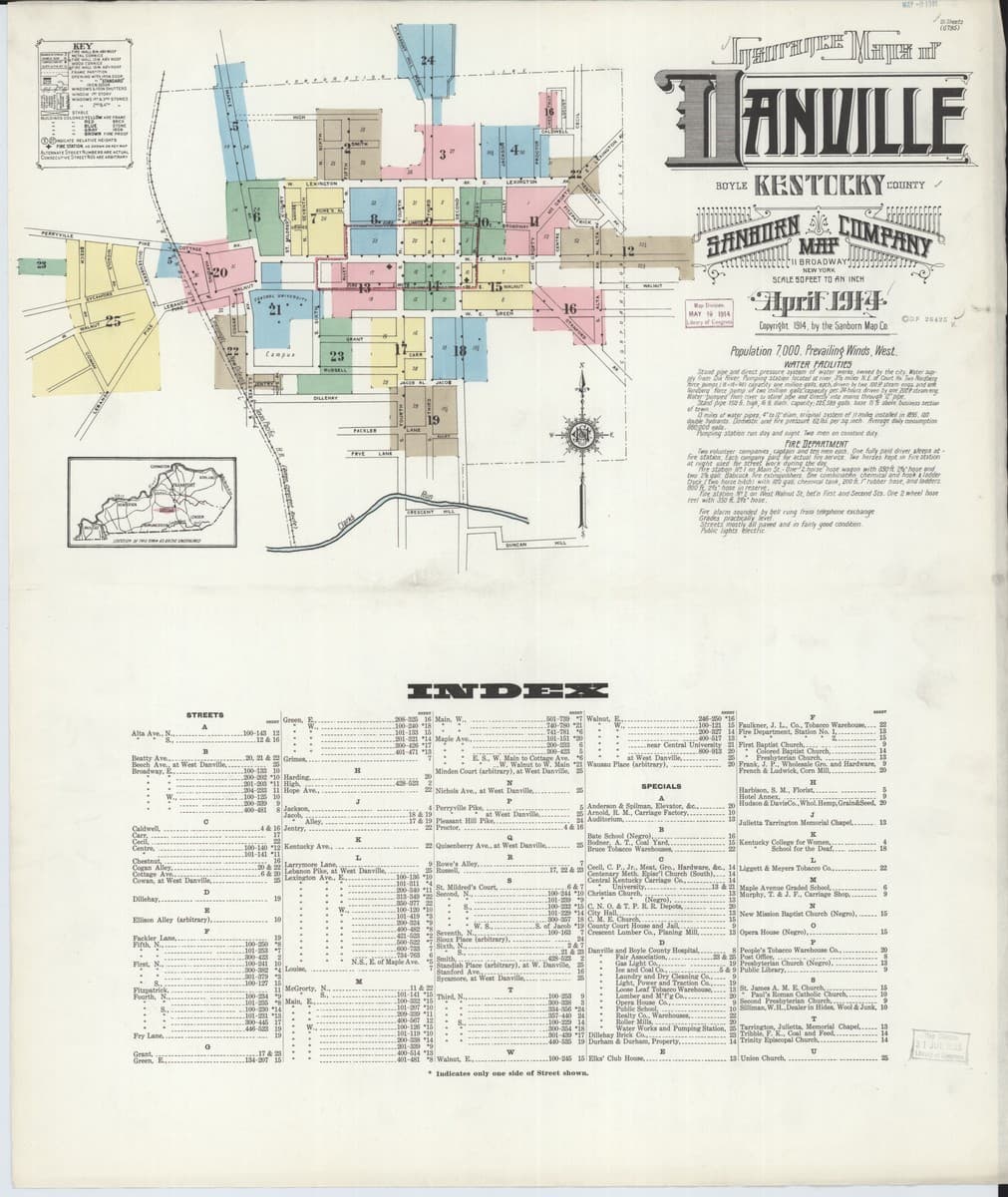 Danville, Kentucky - 1914 Sanborn Map