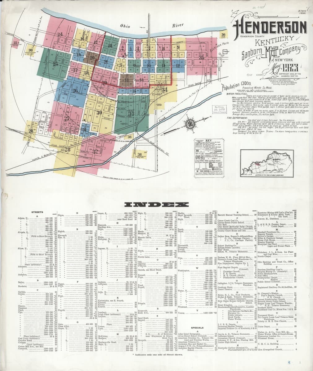 Henderson, Kentucky - 1923 Sanborn Map