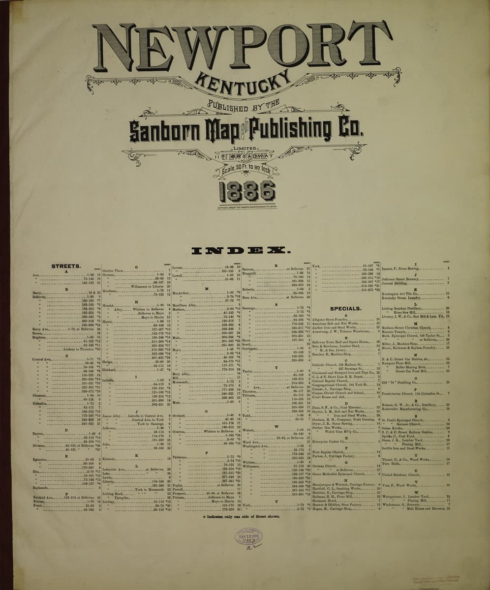 Newport, Kentucky - 1886 Sanborn Map
