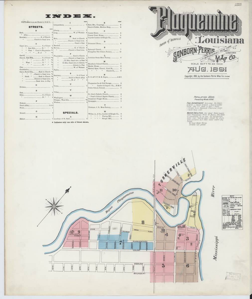 Plaquemine, Louisiana - 1891 Sanborn Map