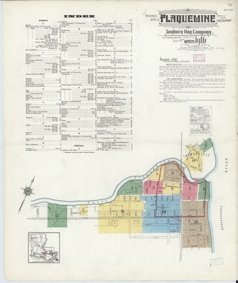 Plaquemine, Louisiana - 1916 Sanborn Map