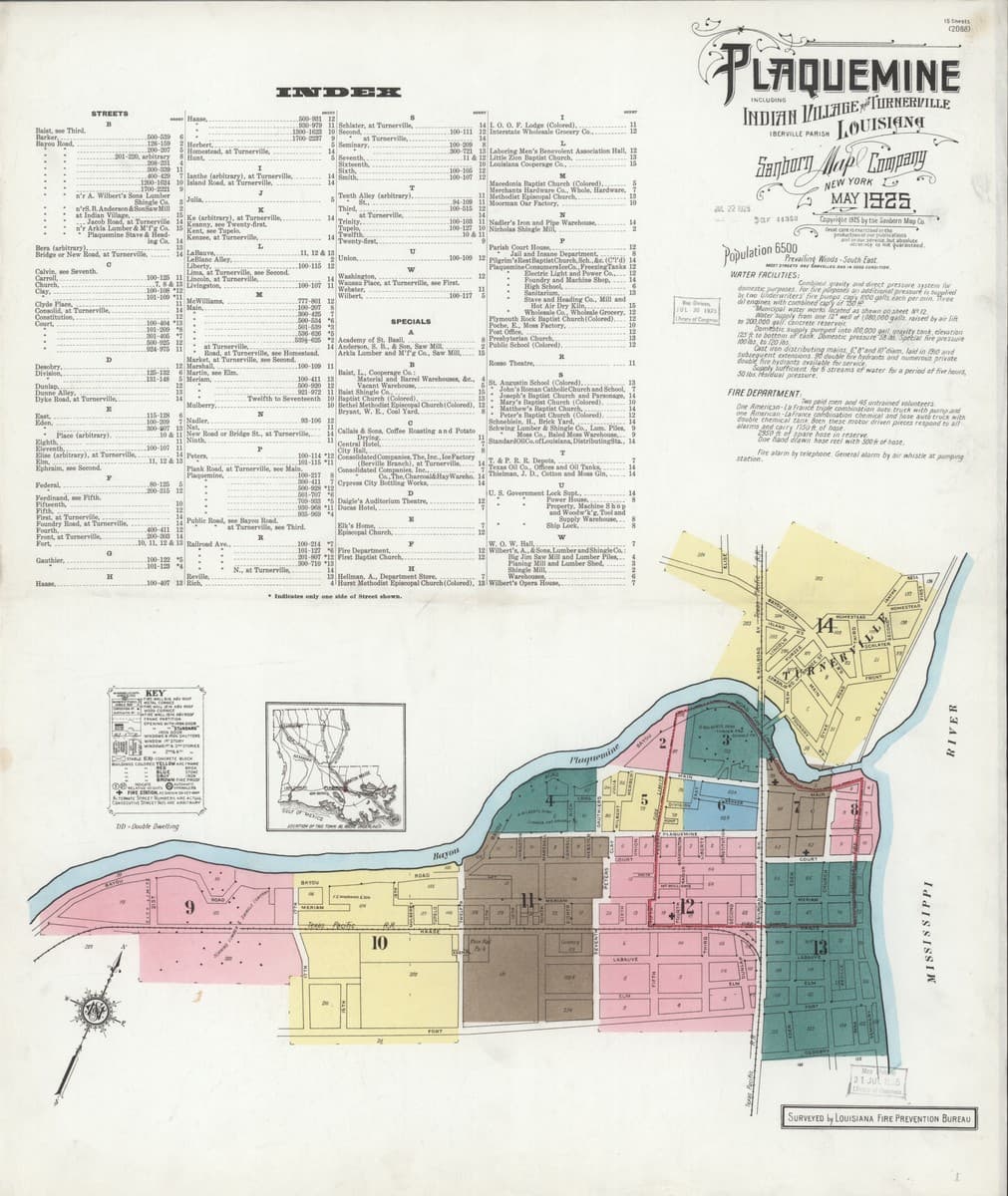 Plaquemine, Louisiana - 1925 Sanborn Map