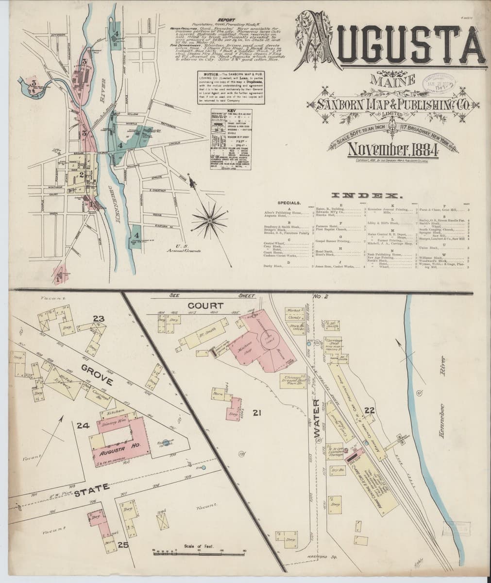 Augusta, Maine - 1884 Sanborn Map
