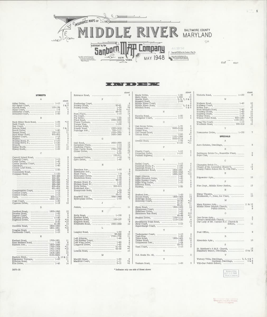 Middle River, Maryland - 1948 Sanborn Map