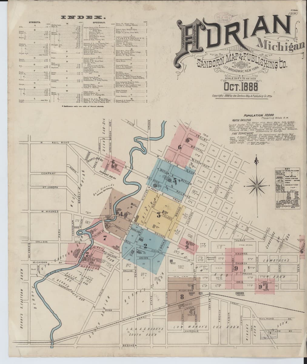 Adrian, Michigan - 1888 Sanborn Map