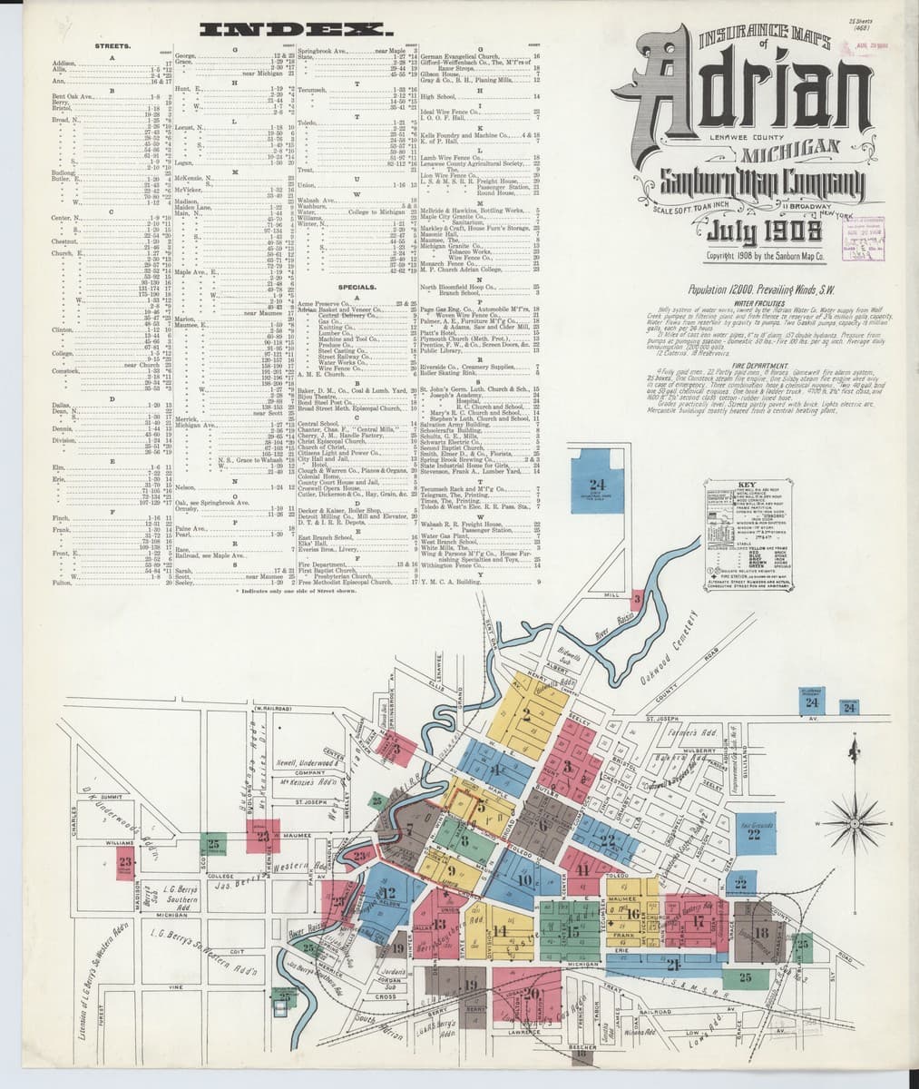 Adrian, Michigan - 1908 Sanborn Map